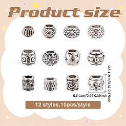 120Pcs 12 Styles Tibetan Style Alloy European Beads&nbsp;MPDL-ME0001-03