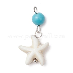 4Pcs 4 Styles Round Dyed Synthetic Turquoise & Natural Mixed Shell Pendants&nbsp;PALLOY-JF03813