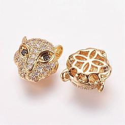 Brass Micro Pave Cubic Zirconia Leopard Beads&nbsp;ZIRC-L007-41G