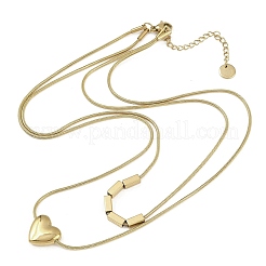 304 Stainless Steel Heart Pendant Double Layer Necklaces for Women&nbsp;NJEW-K298-01G