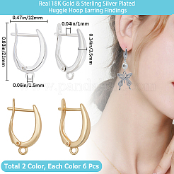 12Pcs 2 Colors Brass Hoop Earring Findings with Latch Back Closure&nbsp;KK-BBC0022-92