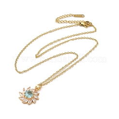Brass Micro Pave Cubic Zirconia Flower Pendant Necklaces for Women&nbsp;NJEW-E106-03KCG-04
