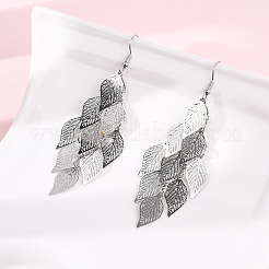 430 Stainless Steel Leaf Dangle Earrings&nbsp;EJEW-A137-10P