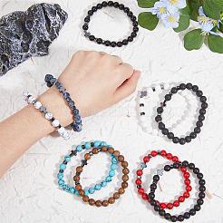 9Pcs 9 Style Natural & Synthetic Mixed Stone & Synthetic Hematite Cross Beaded Stretch Bracelets Set&nbsp;BJEW-FI0001-49