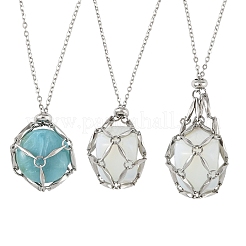 3Pcs 3 Styles 304 Stainless Steel Macrame Pouch Pendant Necklaces&nbsp;NJEW-YW00006