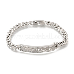 Brass Micro Pave Clear Cubic Zirconia Rectangle Link Bracelets&nbsp;BJEW-F498-01B-P