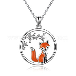 304 Stainless Steel Enamel Ring with Branch and Fox Pendant Necklaces for Women&nbsp;FS-WG1934E-01