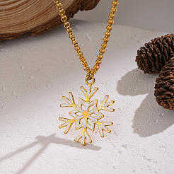 Minimalist 304 Stainless Steel Enamel White Snowflake Pendant Necklaces for Women&nbsp;NO8875