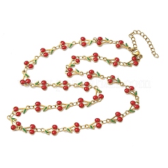 304 Stainless Steel Enamel Red Cherry Link Chain Necklaces for Women&nbsp;NJEW-K249-23P