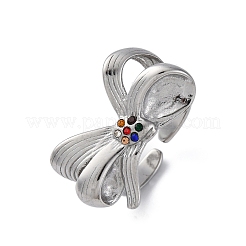 304 Stainless Steel with Rhinestone Adjustable Cuff Rings&nbsp;RJEW-Q020-18P