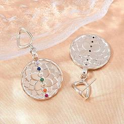 Brass Micro Pave Colorful Cubic Zirconia Dangle Hoop Earrings&nbsp;EJEW-G471-42P