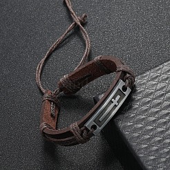 Alloy Rectangle with Cross Link Bracelet&nbsp;BJEW-C037-01B