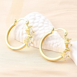 Rhombus Brass Micro Pave Clear Cubic Zirconia Hoop Earrings&nbsp;EJEW-Z121-07G