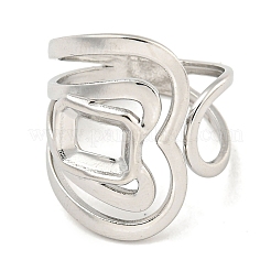 Non-Tarnish Hollow Heart 304 Stainless Steel Open Cuff Finger Rings for Women&nbsp;RJEW-P114-08P