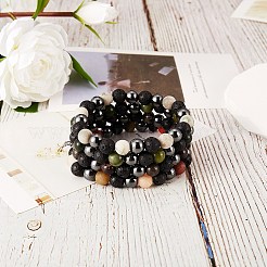 4Pcs 4 Style Natural Gemstone Round Beaded Stretch Bracelets Set&nbsp;BJEW-SZ0002-19