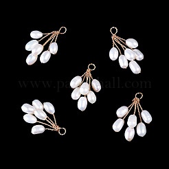 5Pcs Natural Cultured Freshwater Pearl Rice Beaded Grape Pendants&nbsp;PALLOY-TA00382