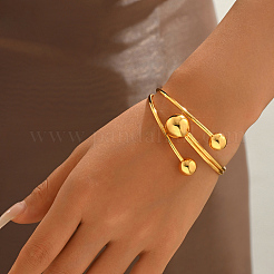 Minimalist Brass Three Round Beads Open Cuff Bangles for Women Daily Wear Jewelry&nbsp;PQ0230