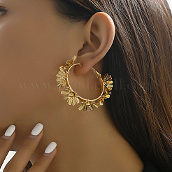Luxurious Brass Flower Hoop Earrings&nbsp;NZ6033