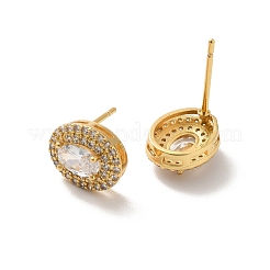 Clear Cubic Zirconia Oval Stud Earrings&nbsp;EJEW-K093-15G