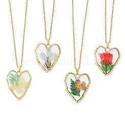 Alloy Epoxy Resin Heart with Inner Dried Flower Pendant 304 Stainless Steel Cable Chain Necklaces for Women&nbsp;NJEW-JN06300