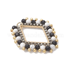 Natural Howlite & Black Onyx(Dyed & Heated) Faceted Round and Glass Seed Beaded Pendants&nbsp;PALLOY-MZ01167-01
