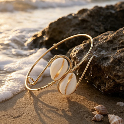 Ocean Alloy & Natural Cowrie Shell Spiral Upper Arm Cuff Bangles&nbsp;WG57DAE-01