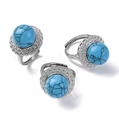Natural & Synthetic Mixed Gemstone Round Adjustable Finger Rings&nbsp;RJEW-K241-05P