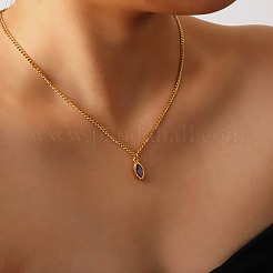 304 Stainless Steel Pave Cubic Zirconia Horse Eye Pendant Necklaces for Women&nbsp;WG2E402-02
