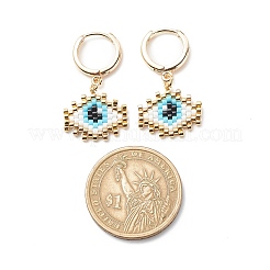Japanese Seed Braided Rhombus with Evil Eye Dangle Hoop Earrings&nbsp;EJEW-MZ00002-02