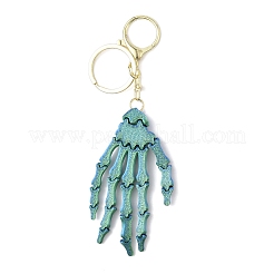 Halloween Plastic Skeleton Hand Pendant Keychain&nbsp;HJEW-H063-01G-02