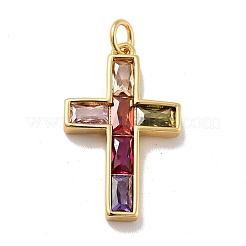 Cross Brass Micro Pave Colorful Cubic Zirconia Pendants&nbsp;X-KK-G419-29G