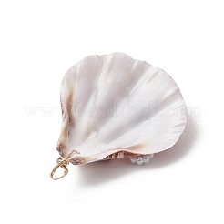 Natural Scallop Shell & Resin Flower & ABS Plastic Imitation Pearl Bowknot Pendants&nbsp;PALLOY-JF03891