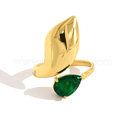 304 Stainless Steel Pave Green Cubic Zirconia Cuff Open Rings for Women&nbsp;WG54226-01
