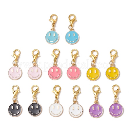 Wholesale 14Pcs 7 Colors Flat Round with Smiling Face Alloy