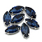 Sew on Rhinestone, Multi-strand Links, Glass Rhinestone, with Platinum Tone Brass Prong Settings, Garments Accessories, Faceted, Horse Eye, Prussian Blue, 15x7x5mm, Hole: 0.8~1mm
