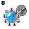 G23 Titanium Threadless Labrets, with Imitation Opal, Stainless Steel Color, Sun, 8mm, Pin: 1.2mm