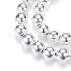 Electroplate Non-magnetic Synthetic Hematite Beads Strands, Round, Silver Plated, 6mm, Hole: 1~1.5mm, about 67~72pcs/strand, 15.7 inch