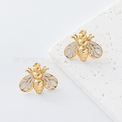 304 Stainless Steel Enamel Stud Earrings for Women, Bees, Golden, WhiteSmoke, 22x17mm
