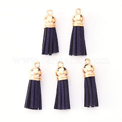 Faux Suede Tassel Pendant Decorations, with CCB Plastic Cord Ends, Light Gold, Dark Slate Blue, 33~35x10mm, Hole: 2.5mm