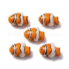 Handmade Porcelain Beads, Hand Painted Ceramic Beads, Fish, Dark Orange, 17.5~18.5x13~13.5x8.5~9mm, Hole: 1.8mm
