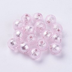 Handmade Silver Foil Lampwork Beads, Round, Pearl Pink, 9.5~10mm, Hole: 1.5~2mm