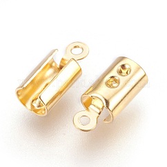 304 Stainless Steel Folding Crimp Ends, Fold Over Crimp Cord Ends, Real 18K Gold Plated, 9.5x4x3.5mm, Hole: 1mm, Inner Diameter: 3~3.5mm