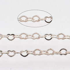 Brass Heart Link Chains, Soldered, Cadmium Free & Nickel Free & Lead Free, with Spool, Rose Gold, 1.4x2x0.2mm, about 9.84 Feet(3m)/Roll