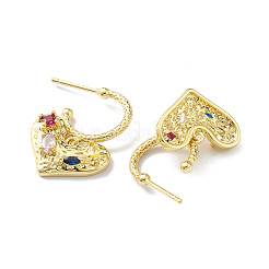 Colorful Cubic Zirconia Heart Dangle Stud Earrings&nbsp;EJEW-H135-08G
