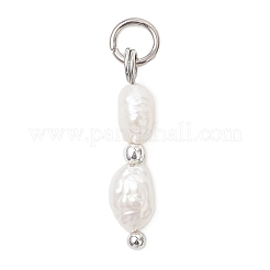 Natural Baroque Keshi Pearl & Electroplate Synthetic Non-magnetic Hematite Beaded Pendants&nbsp;PALLOY-JF04993-02