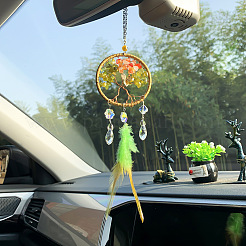 Natural Gemstone Chips Tree of Life Pendant Decorations&nbsp;PW-WG75827-01