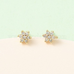 Brass Micro Pave Clear Cubic Zirconia Snowflake Stud Earrings&nbsp;EJEW-L278-01G