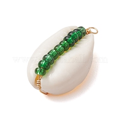 6Pcs 6 Styles Natural Cowrie Shell & Glass Seed Beads Pendants&nbsp;PALLOY-JF02759-04