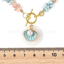 Natural Carved Shell & Alloy Enamel Shell Shape Pendant Necklaces&nbsp;NJEW-JN06513