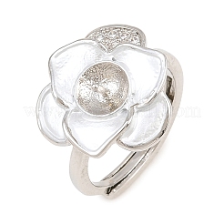Flower Brass Micro Pave Cubic Zirconia & Enamel Cuff Ring Settings&nbsp;KK-CBAC351-06P-03